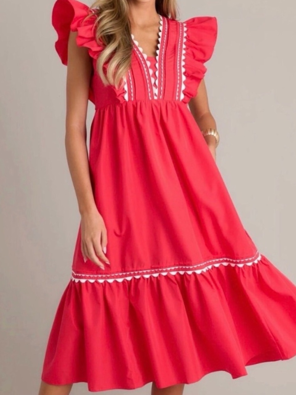 Women’s entro Red Ruffle-Trim Dress